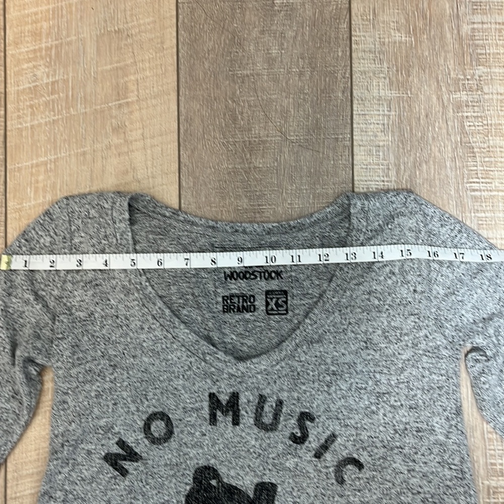 NWT Woodstock Retro Brand Long Sleeve Gray Marled Sweater No Music No Life Sz XS - Picture 9 of 12